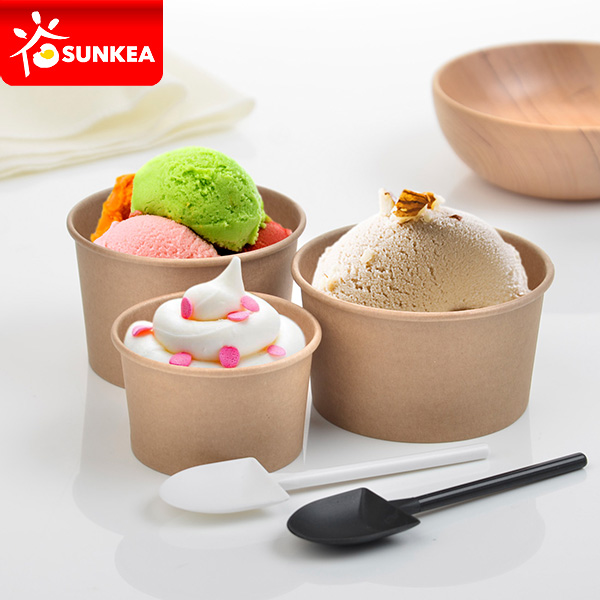 Kraft Paper Ice Cream Cup with Dome Plastic Lid