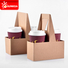 Disposable Logo Printed Paper Coffee Cup Carrier with Handle