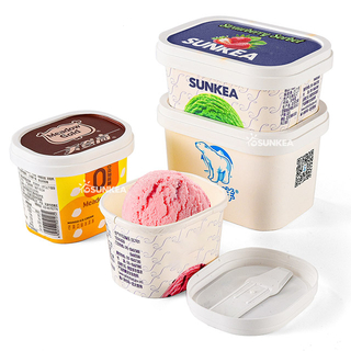 Rectangular Paper Ice Cream Containers with Spoon
