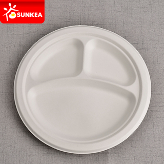 White 3 Compartments Sugarcane Pulp Bagasse Plate