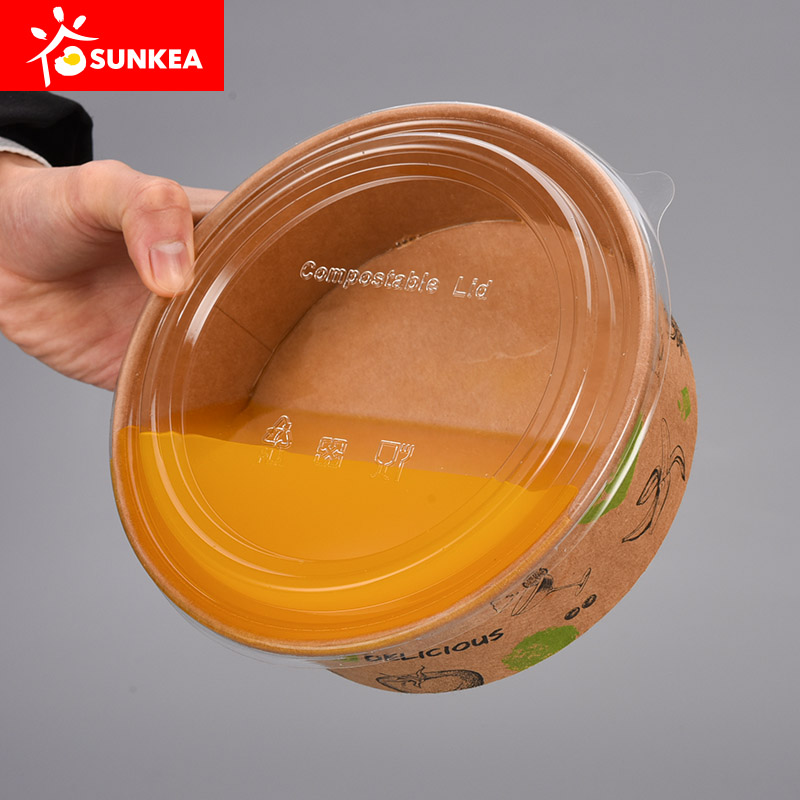 Sunkea Custom Printed logo Disposable Paper Salad Bowl and lids