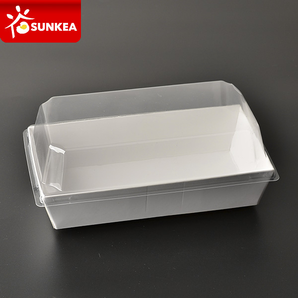 White Sushi Paper Tray with Plastic Lid