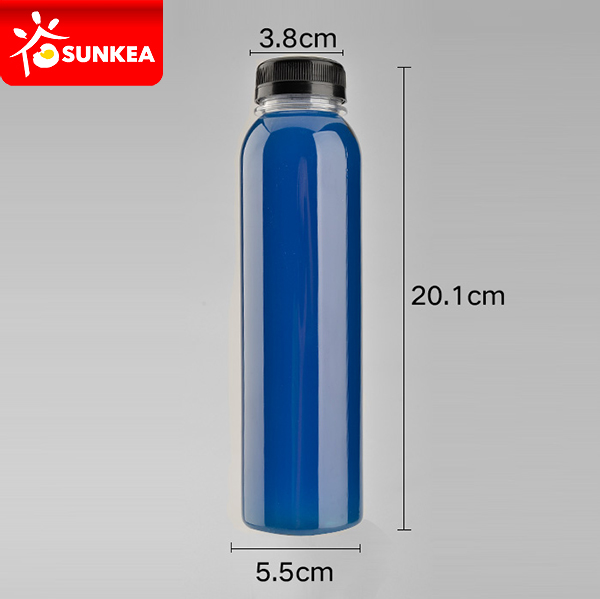 Disposable clear PET plastic juice bottle with lid
