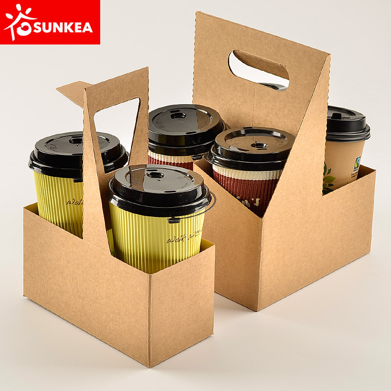 Kraft Paper Coffee Cup Carrier with Handle