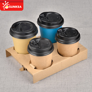 Brown kraft paper coffee cup carry tray