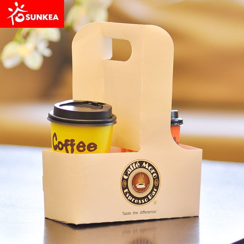 Printed Paper Coffee Cup Carrier with Handle