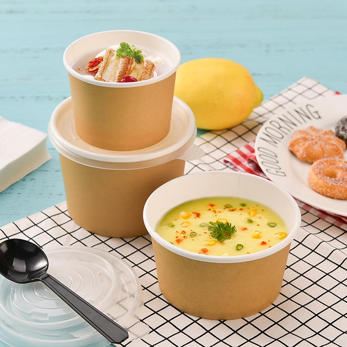 Printed Paper Soup Container with Plastic Lid