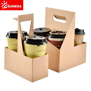 Brown kraft paper coffee cup carrier