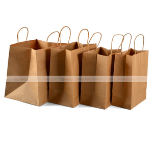 Sunkea brown kraft packaging handle paper bag for food