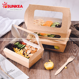 Food packaging Paper salad box with clear window for sushi and salad