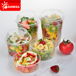 Clear Vegetable Fruit Salad PET Plastic Cup with Lid