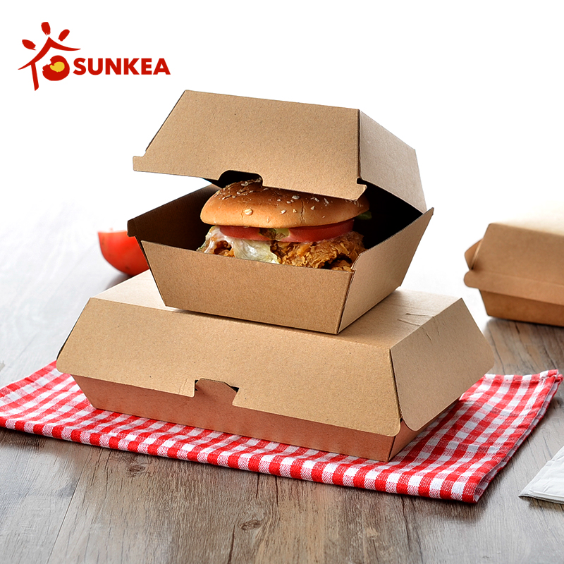 Sunkea Disposable Eco-friendly Packaging Double Kraft Burger Box