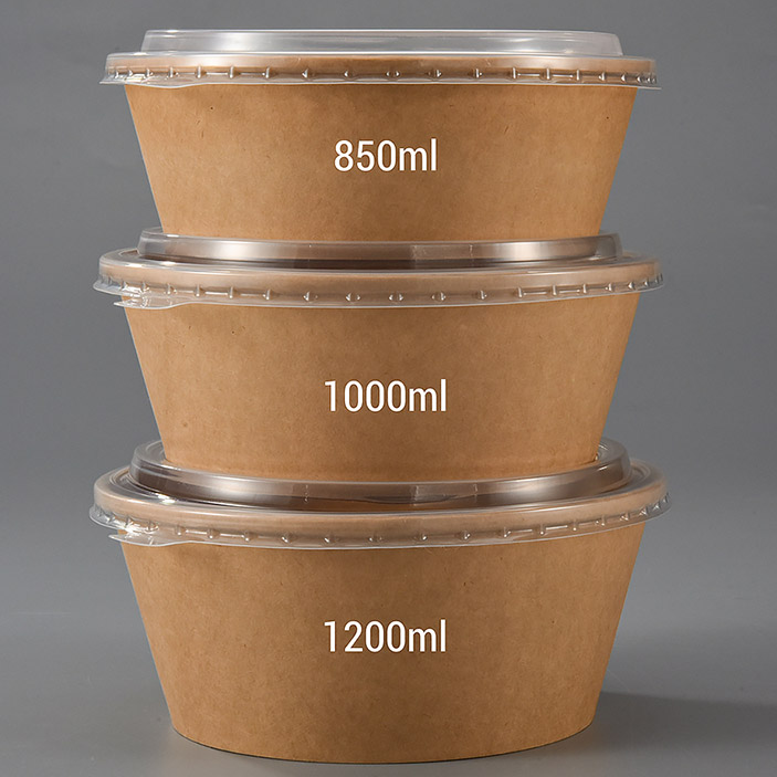 biogradable emballage fast food packaging kraft paper Chinese salad bowl with lid