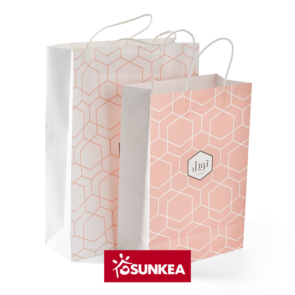 Sunkea custom print logo white paper bag supplier