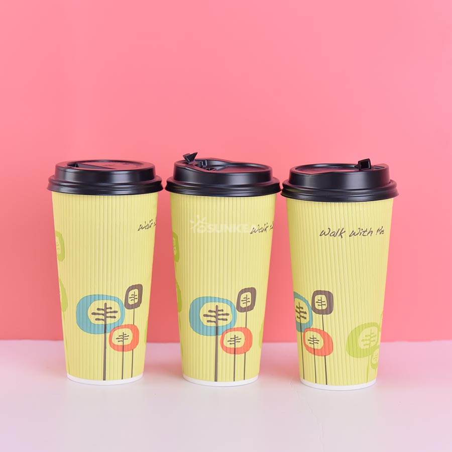  Disposable Ripple Wall Paper Cups with Lids