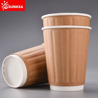 Heat-insulated Double Wall Kraft Paper Cup with cap lid cover