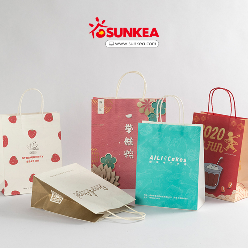 Sunkea recyclable kraft lunch bag with handles
