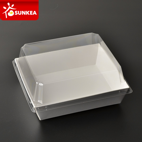 White Sushi Paper Tray with Plastic Lid